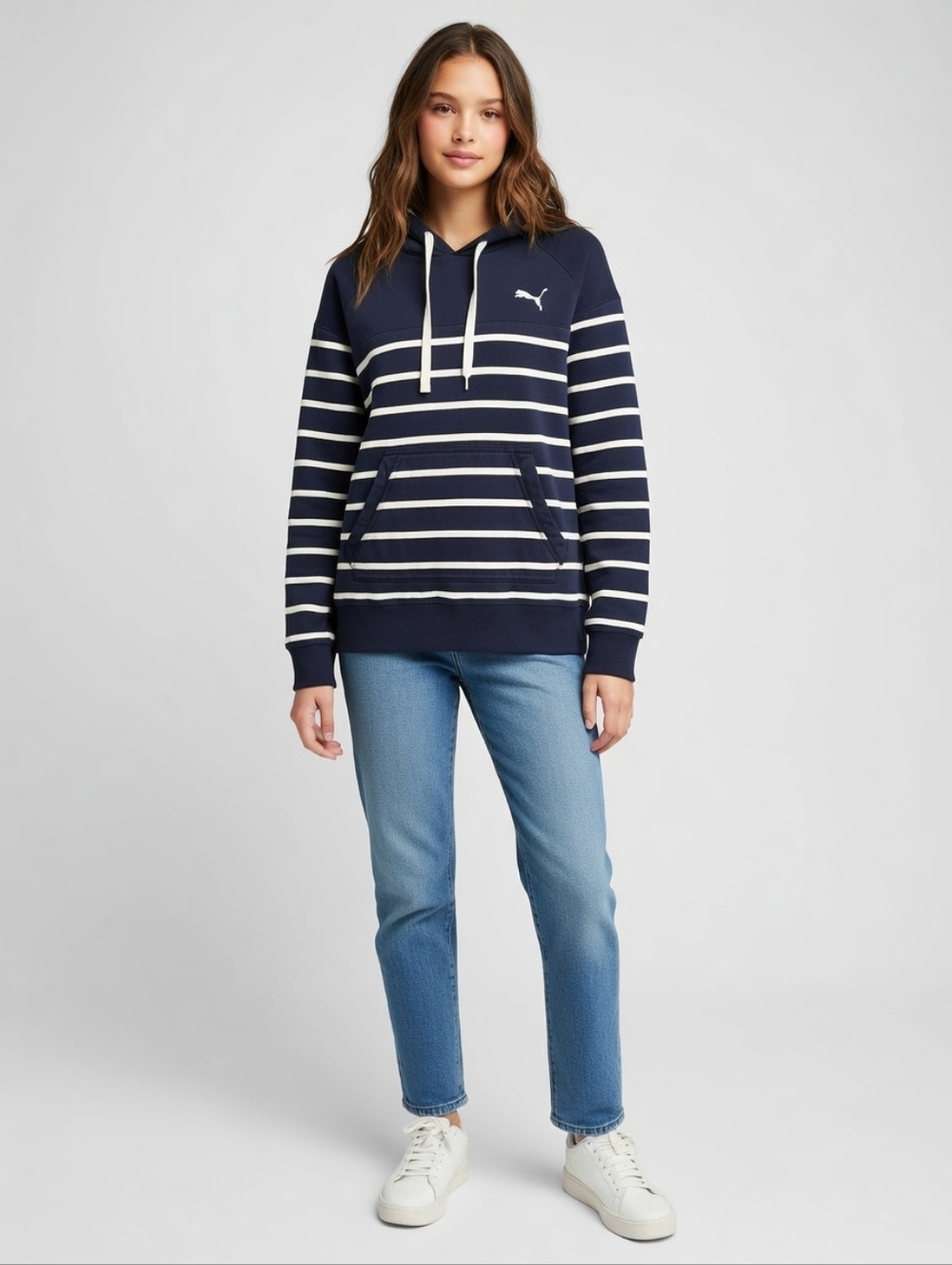 Puma Navy & White Striped Pullover Hoodie